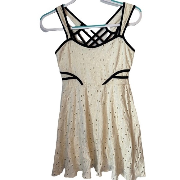 FREE PEOPLE Eyelet Fit Flare Dress with Lattice Cage Back Straps Cotton - Picture 6 of 10
